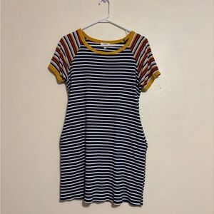 Umgee Navy and Yellow Striped Mini Dress